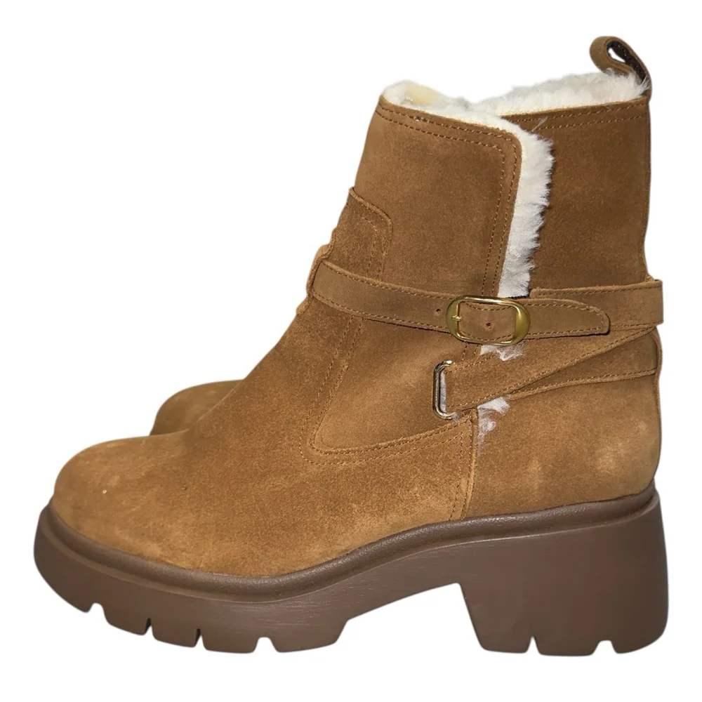 Steve Madden Size 9 Colleta Fluff Brown Suede Fur‎ Lined Ankle Lug Boots New